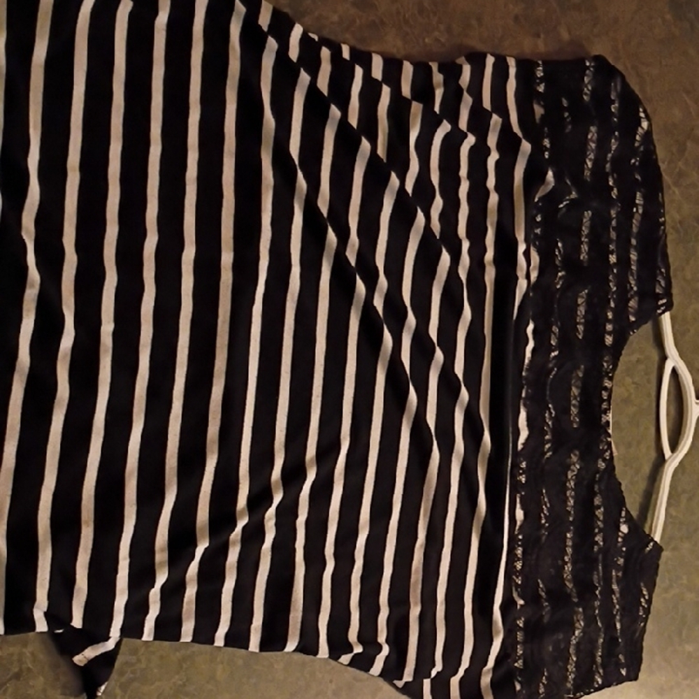 Black and White Striped Top with Lace Detail